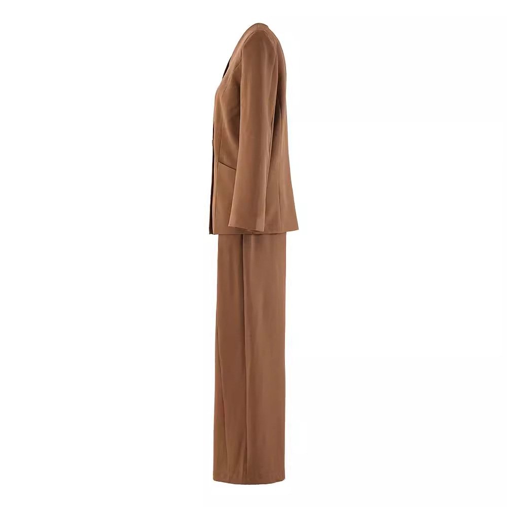 Boutique Wholesale 2024 Autumn New Fashion V-neck Single Breasted Coat with Straight Pants Women's Set