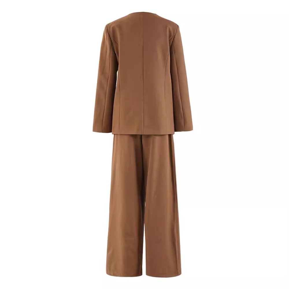Boutique Wholesale 2024 Autumn New Fashion V-neck Single Breasted Coat with Straight Pants Women's Set