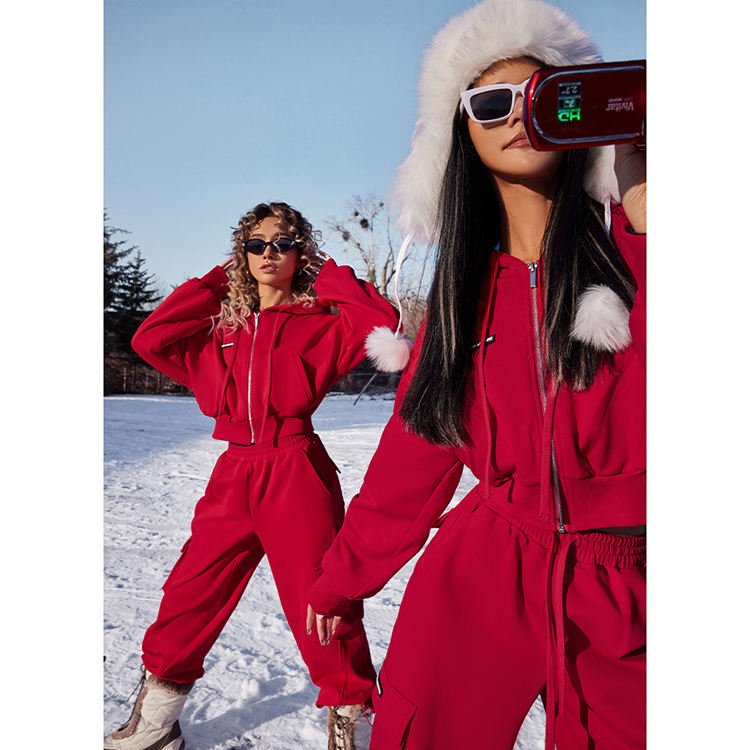 OEM Sportswear Fall Winter Clothing 2 Piece Cargo Sweatpants And Hoodie Set Fleece Women's Tracksuit Suits 2 Piece Clothing Set