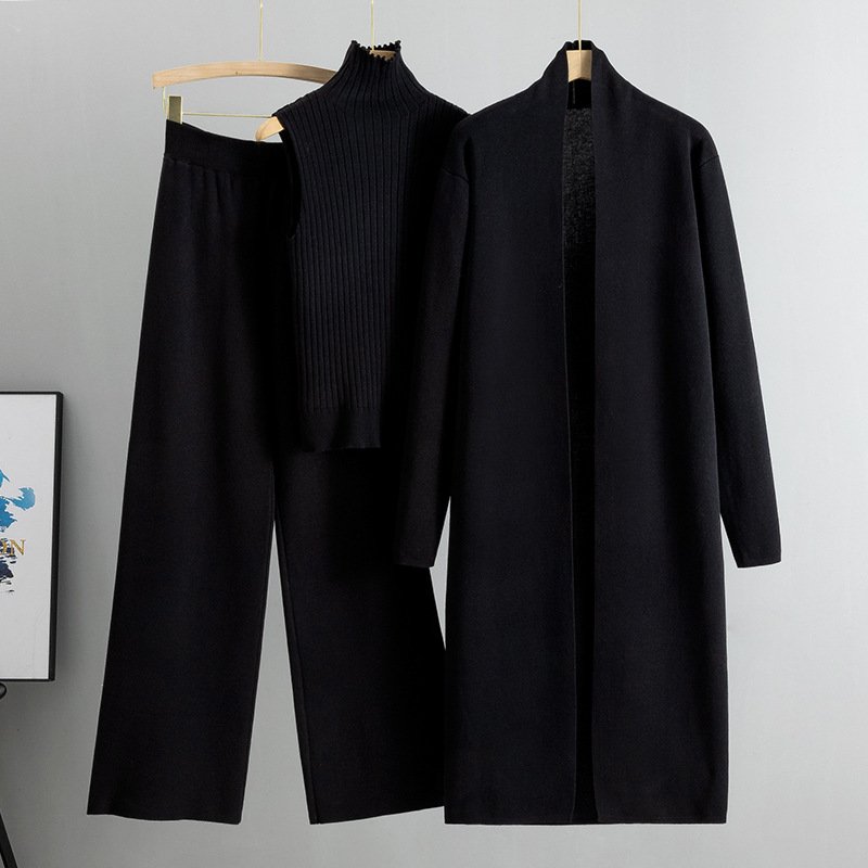 2024 Autumn and Winter New lazy temperament Knitted suit sleeveless Vest sweater Cardigan pants Three-piece set