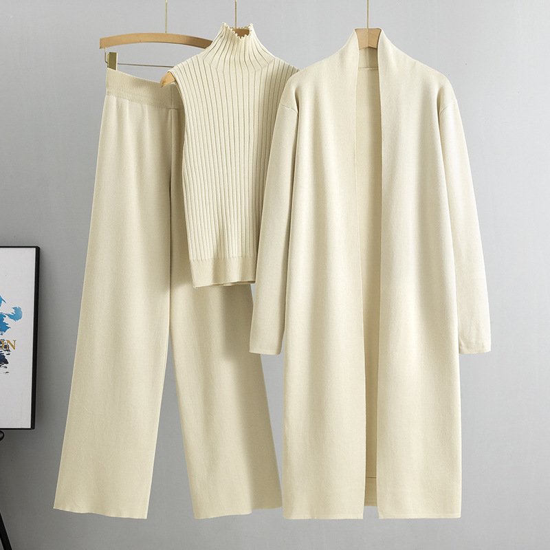 2024 Autumn and Winter New lazy temperament Knitted suit sleeveless Vest sweater Cardigan pants Three-piece set