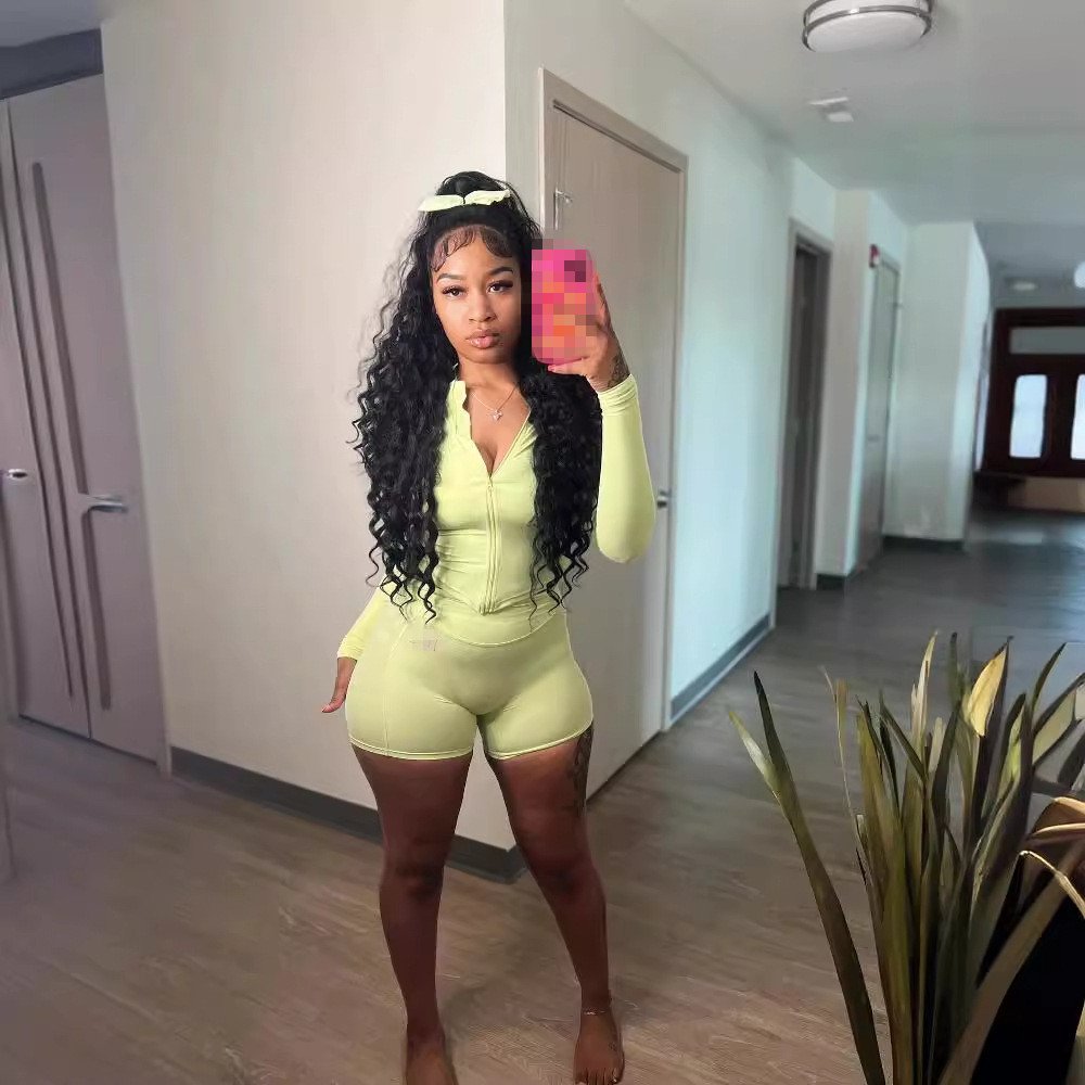 New Sexy Casual Fall Winter Yoga Sports Women 2 Piece Long Sleeve Top Shirt Biker Short Women Two Piece Short Set Women's Sets