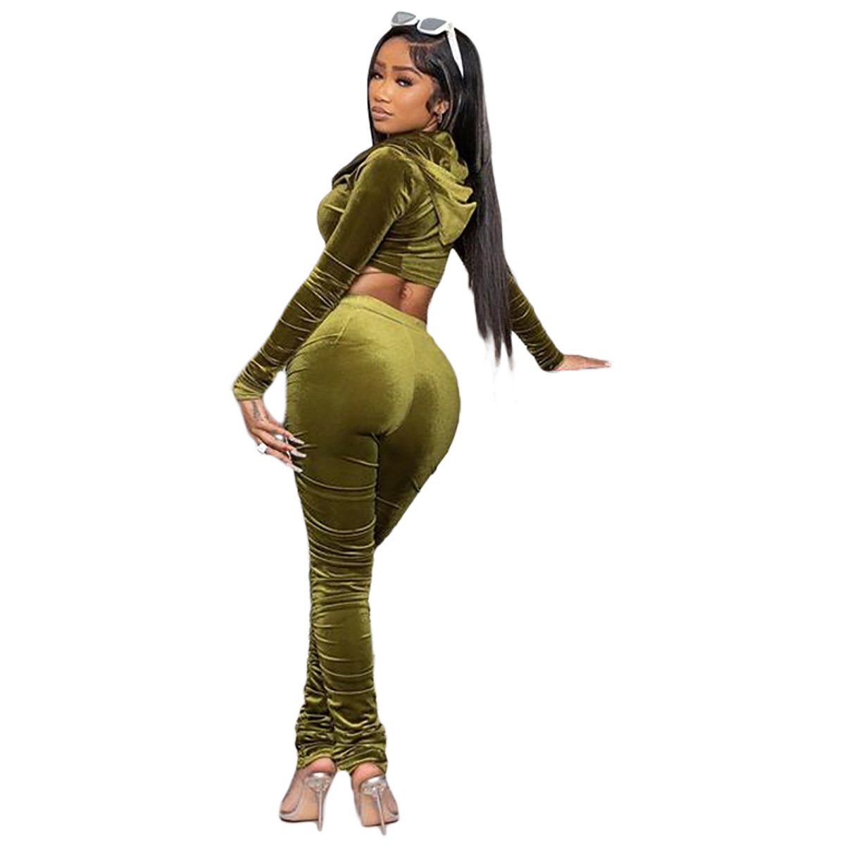 2024 New Streetwear Velvet Tracksuits Sexy Custom Embroidery Logo Long Sleeve Short Jogger Gym 2 Piece Elegant Women'S Sets
