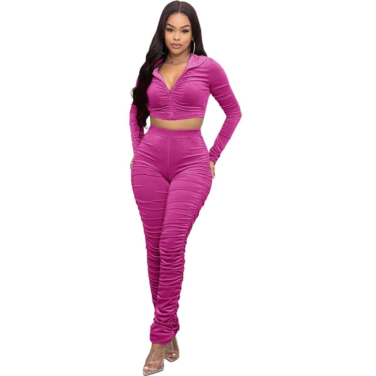 2024 New Streetwear Velvet Tracksuits Sexy Custom Embroidery Logo Long Sleeve Short Jogger Gym 2 Piece Elegant Women'S Sets