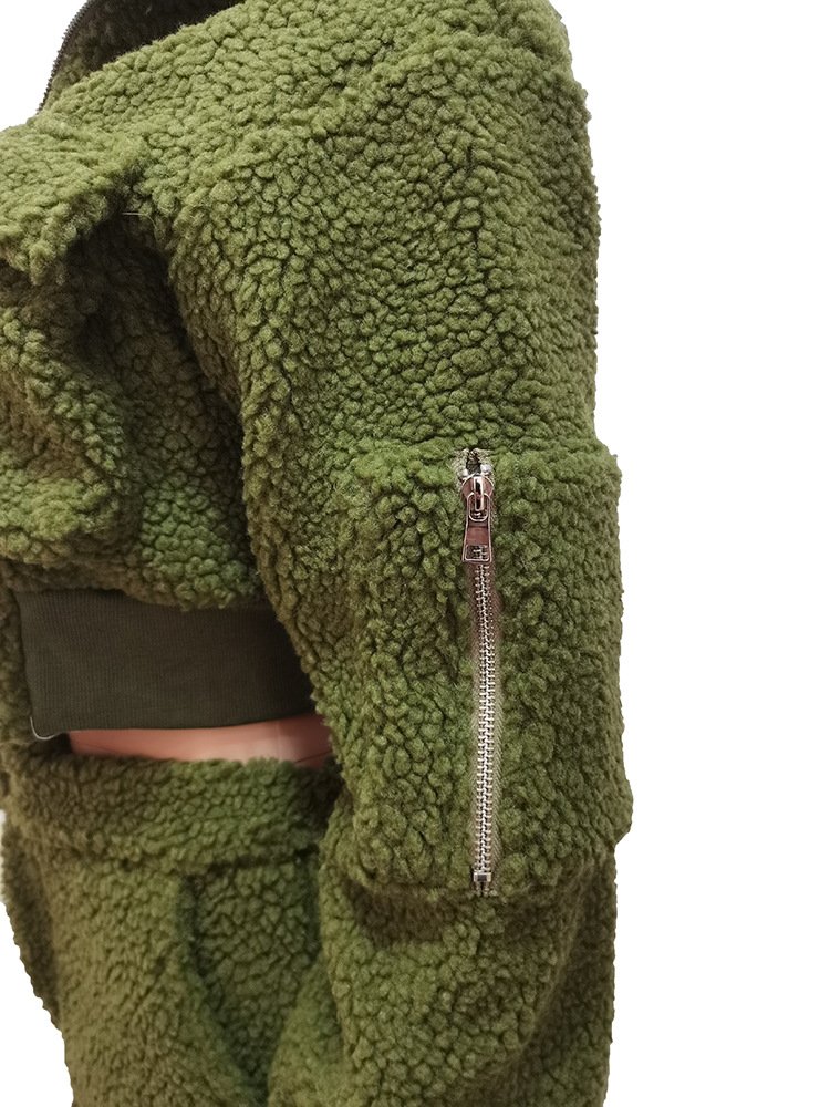Winter Warm Thick Women's Fleece Set Long Sleeve Full Zipper Cargo Pockets Pants Women Two Piece Set For Winter