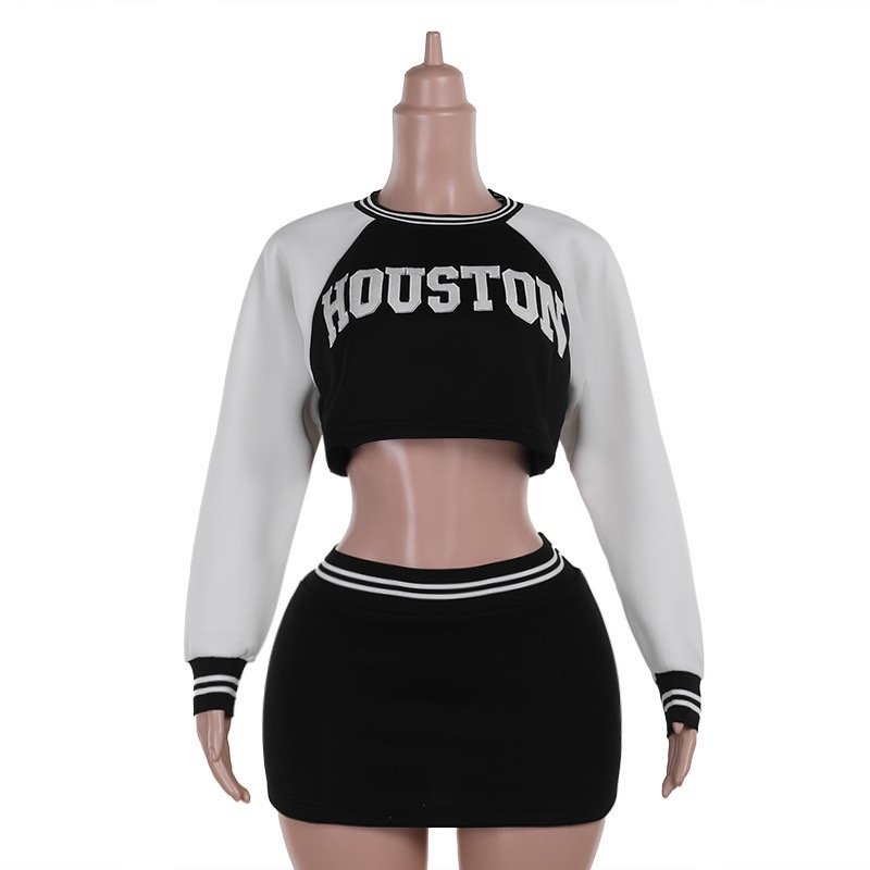 C0405 Winter New Women's Fashion Sexy Long Sleeve Sweater Hip Wrapping Short Skirt 2 piece set