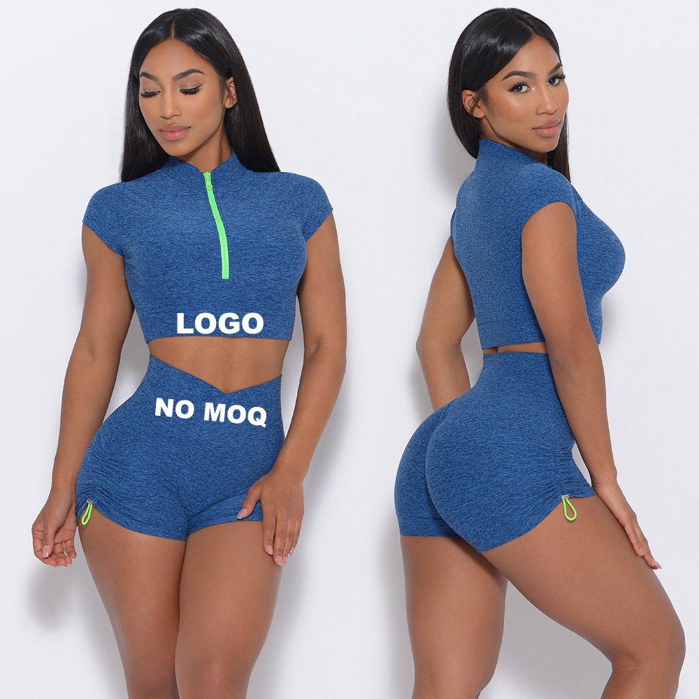 Seamless Yoga Set Gym Fitness Set One Shoulder Sports Bra Scrunch Butt Leggings Short Sleeve Top Women Workout Sets