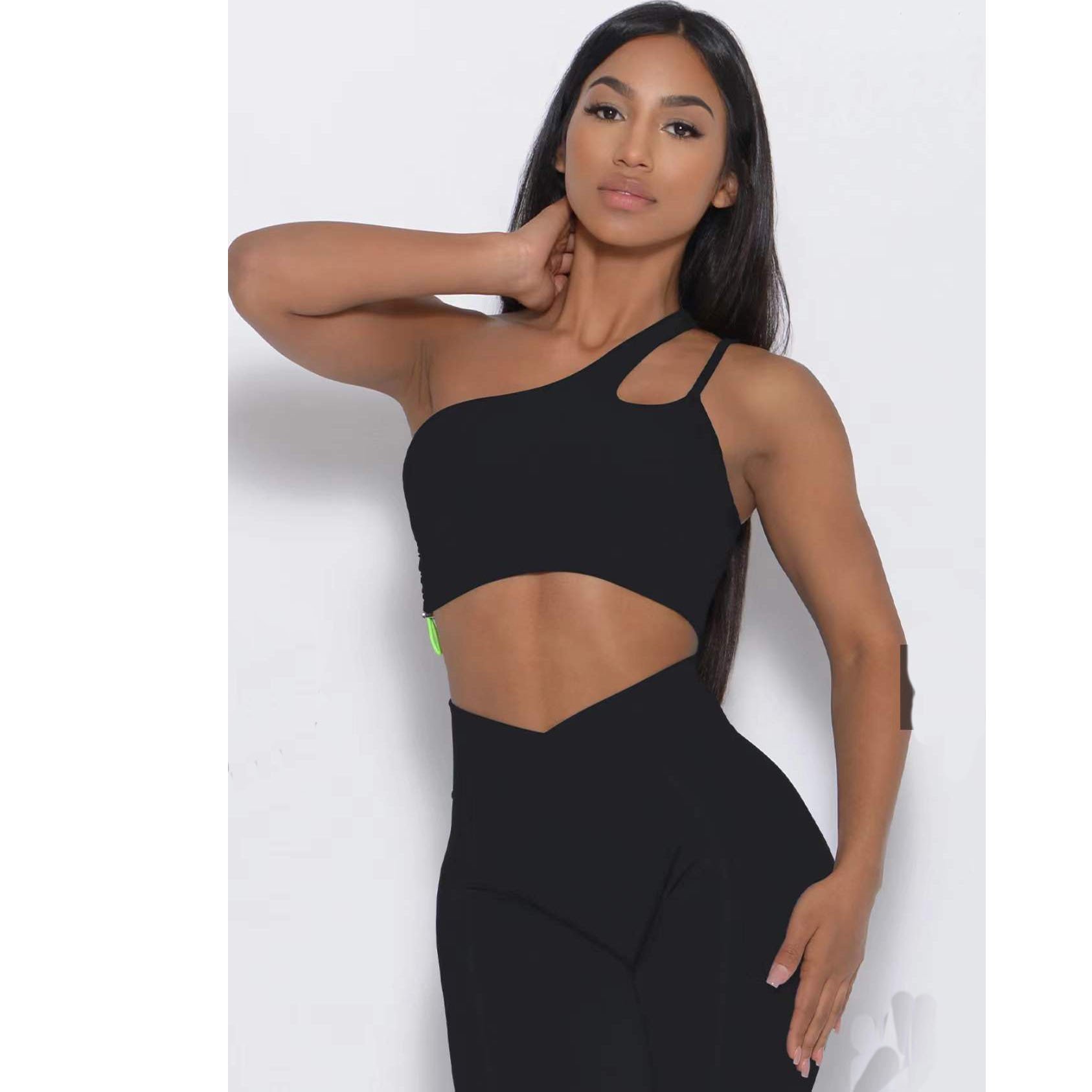 Seamless Yoga Set Gym Fitness Set One Shoulder Sports Bra Scrunch Butt Leggings Short Sleeve Top Women Workout Sets