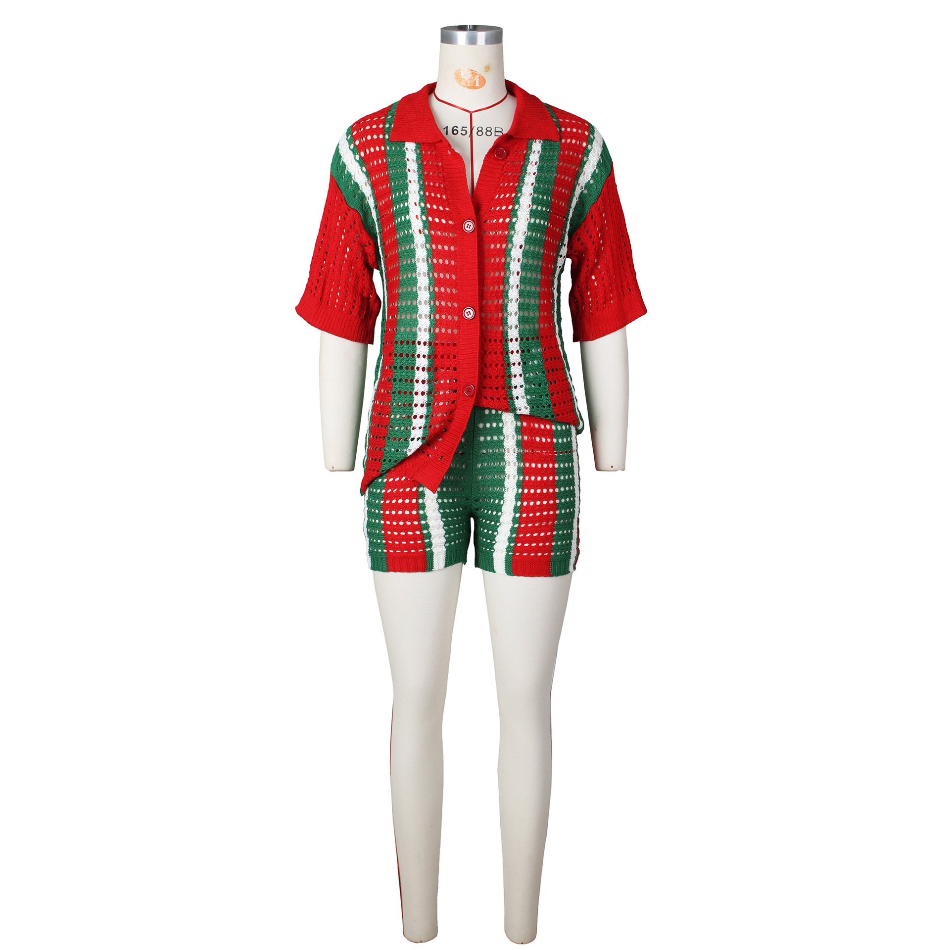 2024 summer S-XL boutique jogging wear hollow out two piece short set knitted women's sets