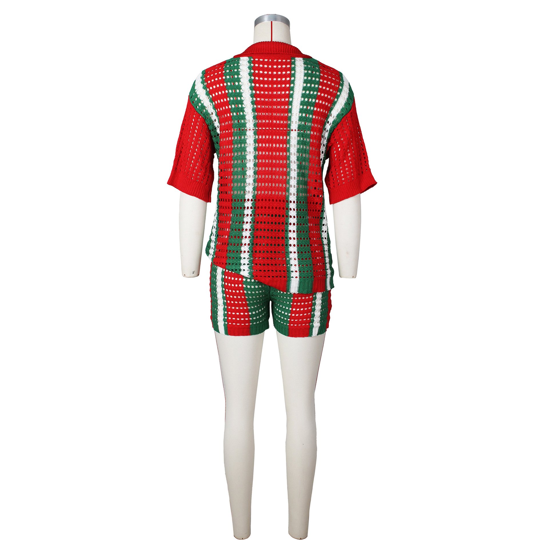 2024 summer S-XL boutique jogging wear hollow out two piece short set knitted women's sets
