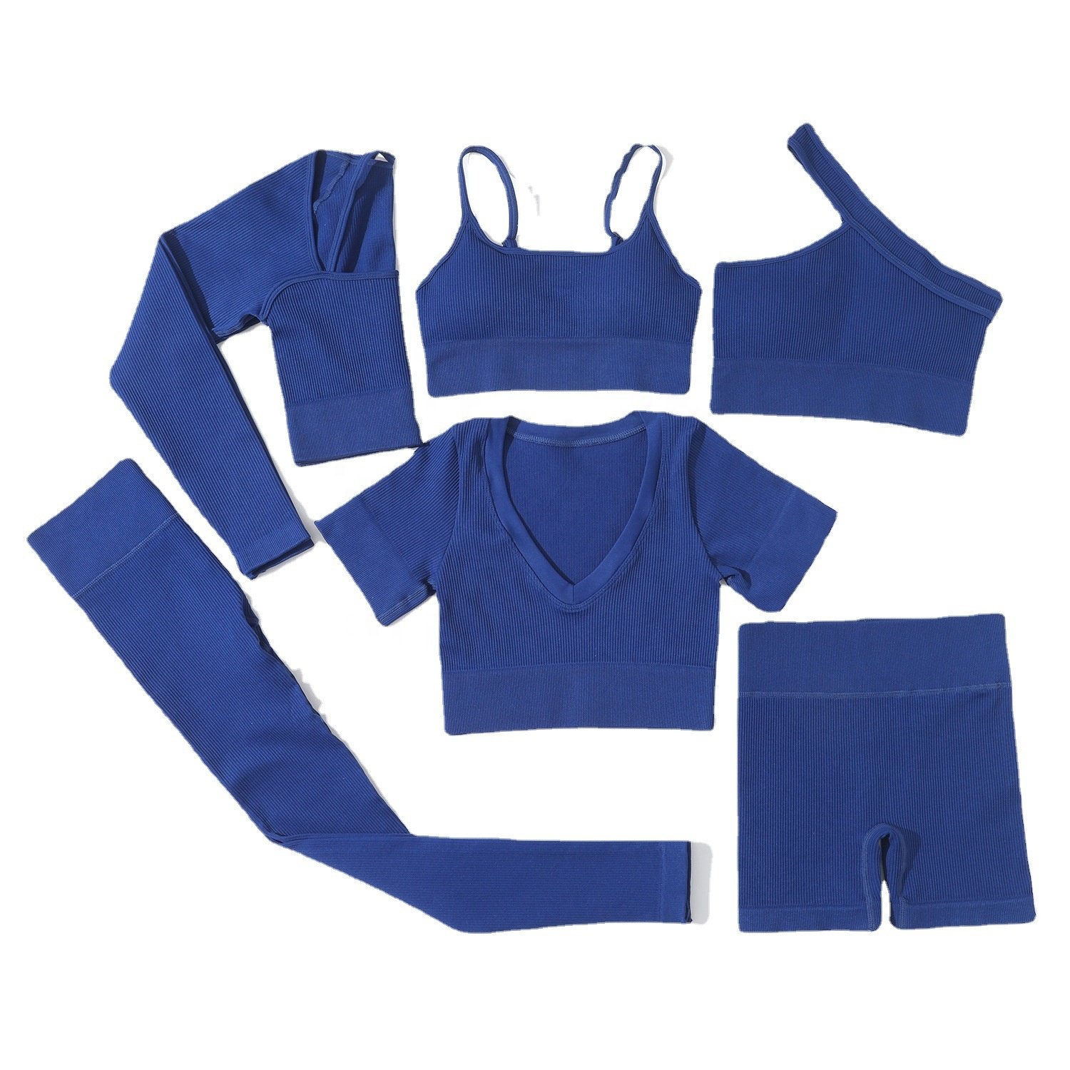 Custom Logo 6 Piece Women Sportswear Active Fitness Sport Suit Seamless Yoga Sets Workout Gym Clothing