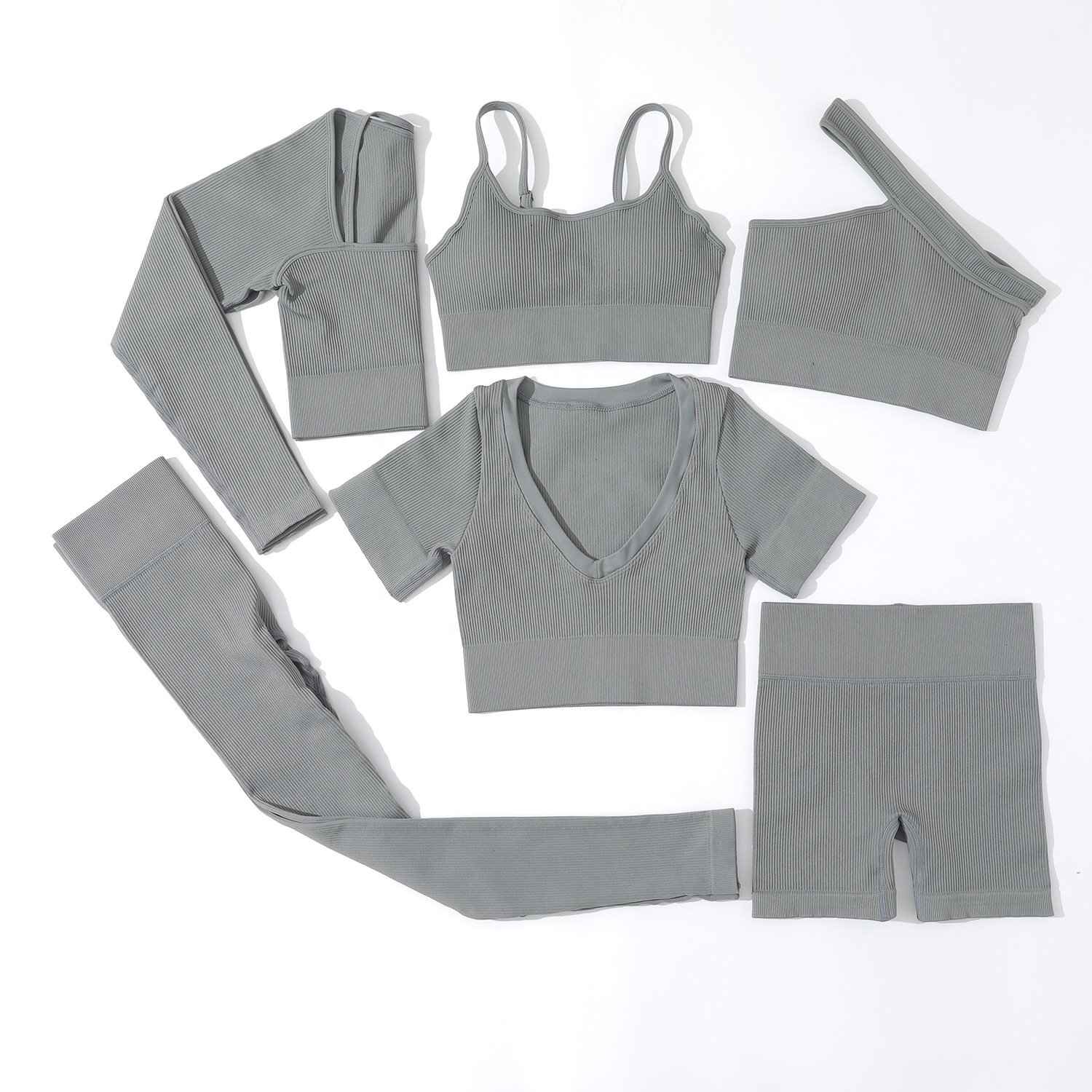 Custom Logo 6 Piece Women Sportswear Active Fitness Sport Suit Seamless Yoga Sets Workout Gym Clothing