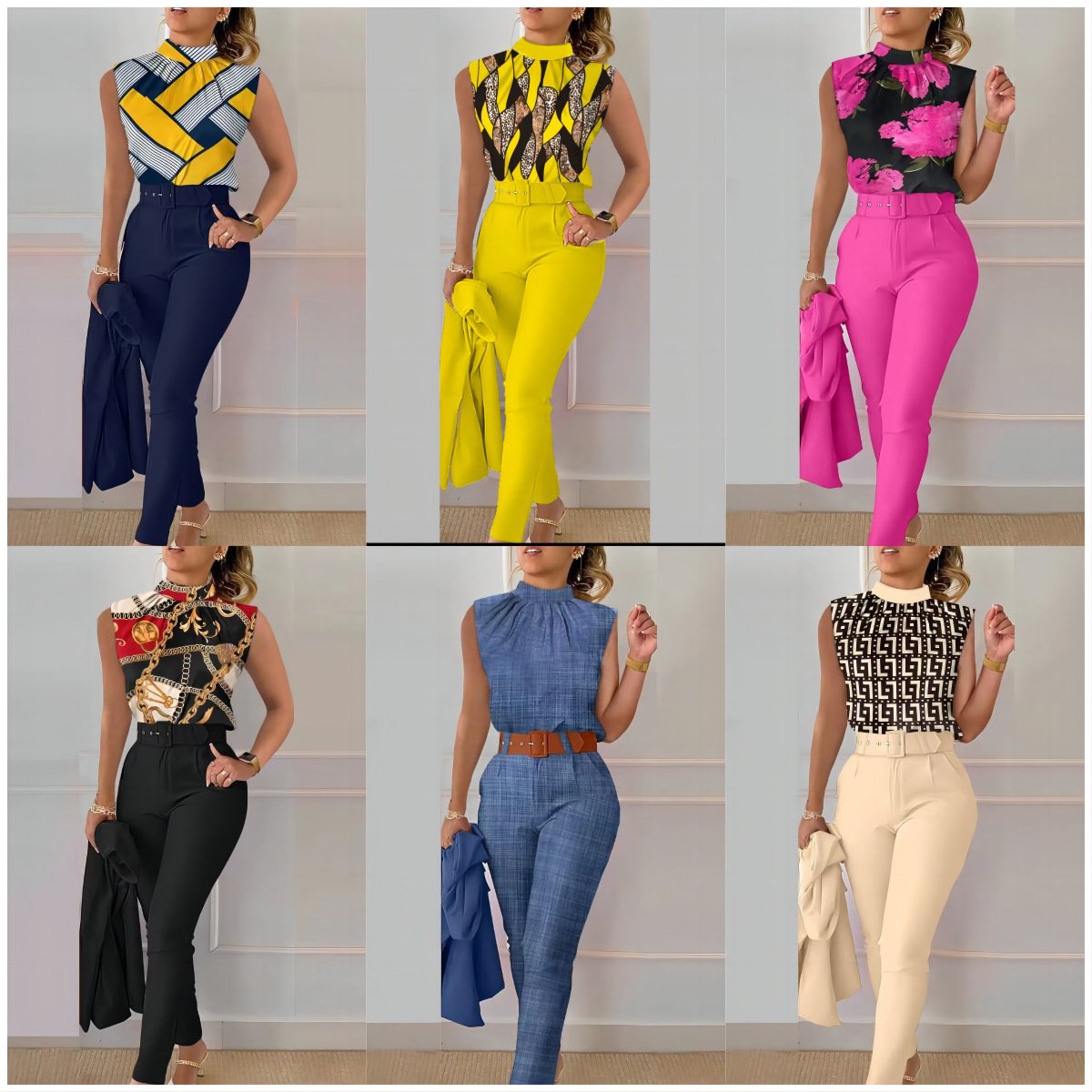 2024 Fashion spring/summer fresh and sweet women's print sleeveless top plus trousers fashion casual suit two-piece set