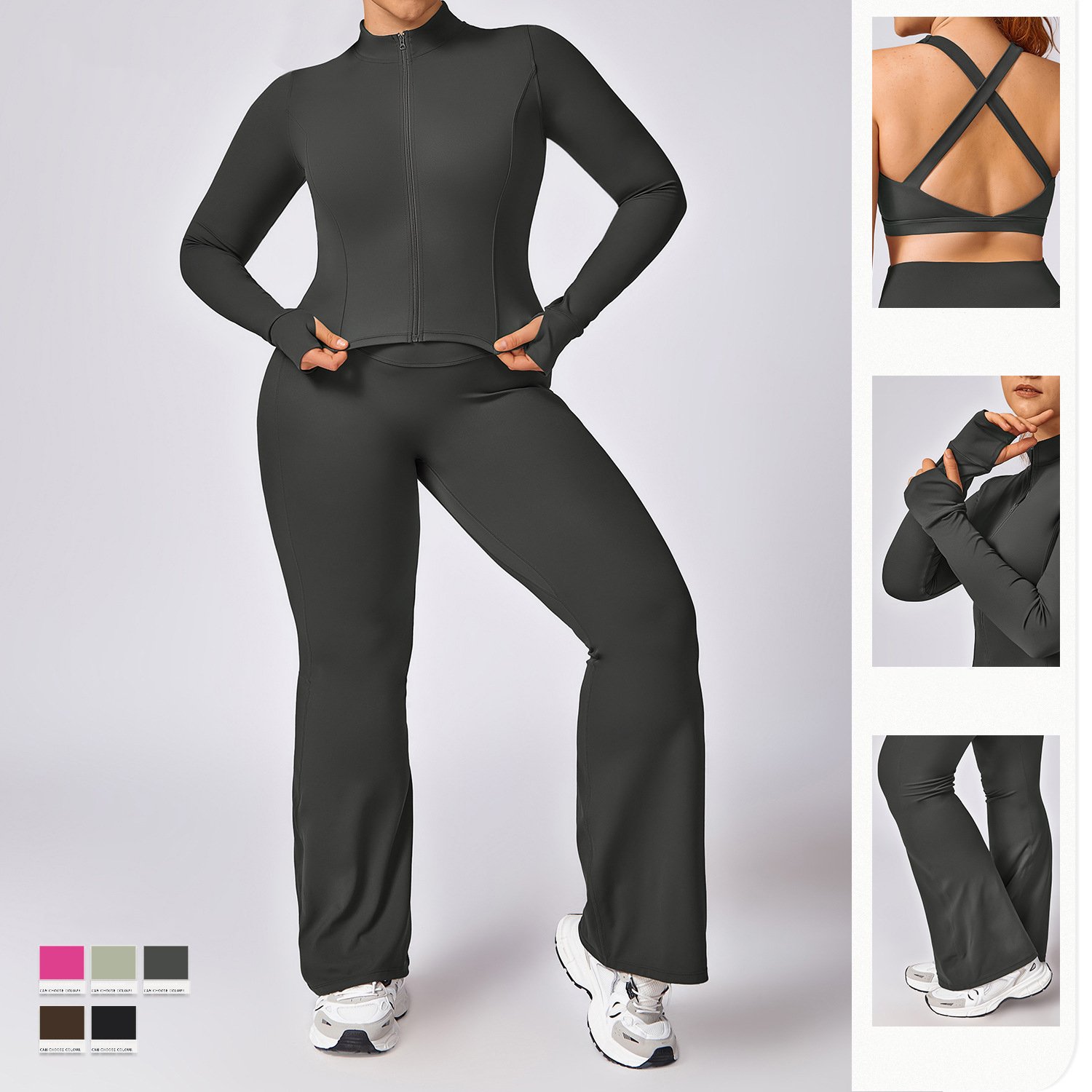 PASUXI Wholesale Ribbed Yoga Sets Athletic Wear Seamless Fitness Jogging Gym Zipper Top Leggings Plus Size Workout Set For Women