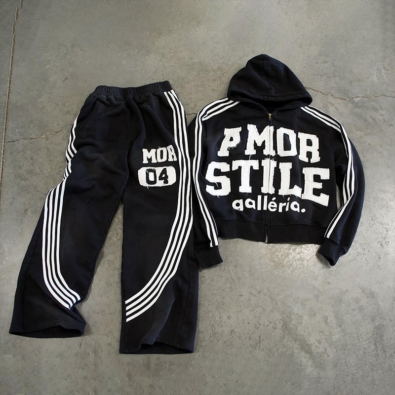 Street Manufacturers Wholesale Customized Sweatshirts Plus Size Applique Embroidered Pullover Hoodie and Sweatpants Men's Suit