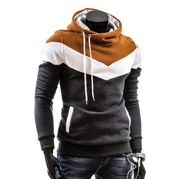 Factory Wholesale Premium Quality Men's Streetwear Colour Block Pullover Hooded Sweatshirt in Premium Packaging