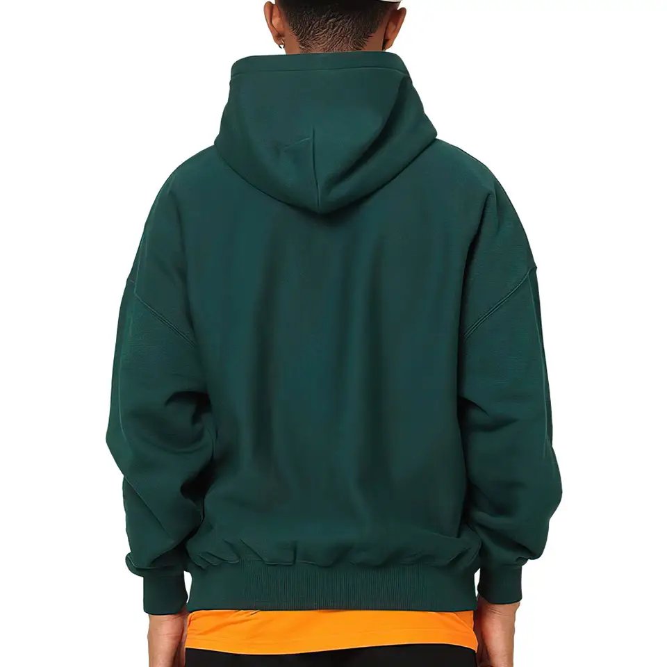 Hot Selling Dark Green Custom Embroidery Logo Men's Hoodie Double Layer Hood No String 400gsm Fleece Boxy Fit Hoodie