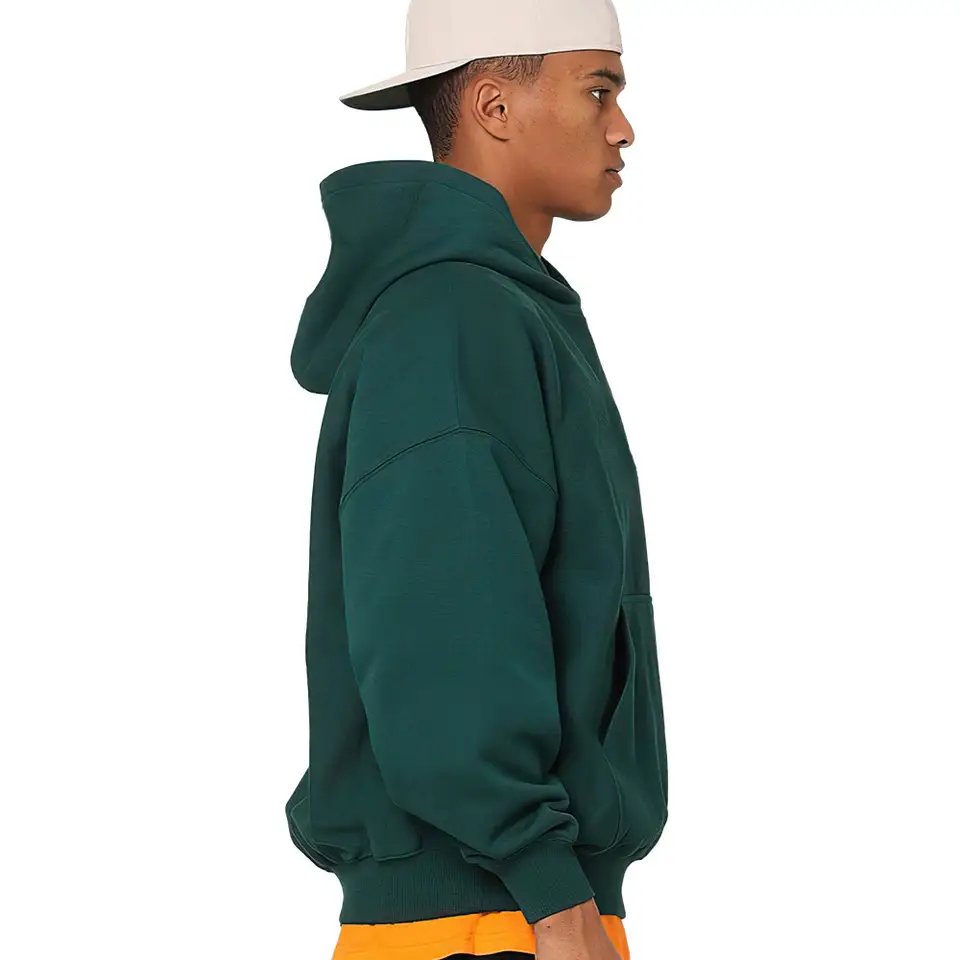 Hot Selling Dark Green Custom Embroidery Logo Men's Hoodie Double Layer Hood No String 400gsm Fleece Boxy Fit Hoodie