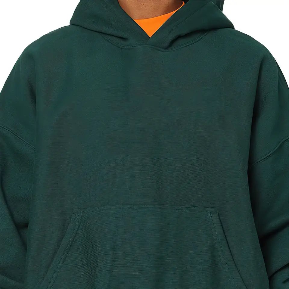 Hot Selling Dark Green Custom Embroidery Logo Men's Hoodie Double Layer Hood No String 400gsm Fleece Boxy Fit Hoodie