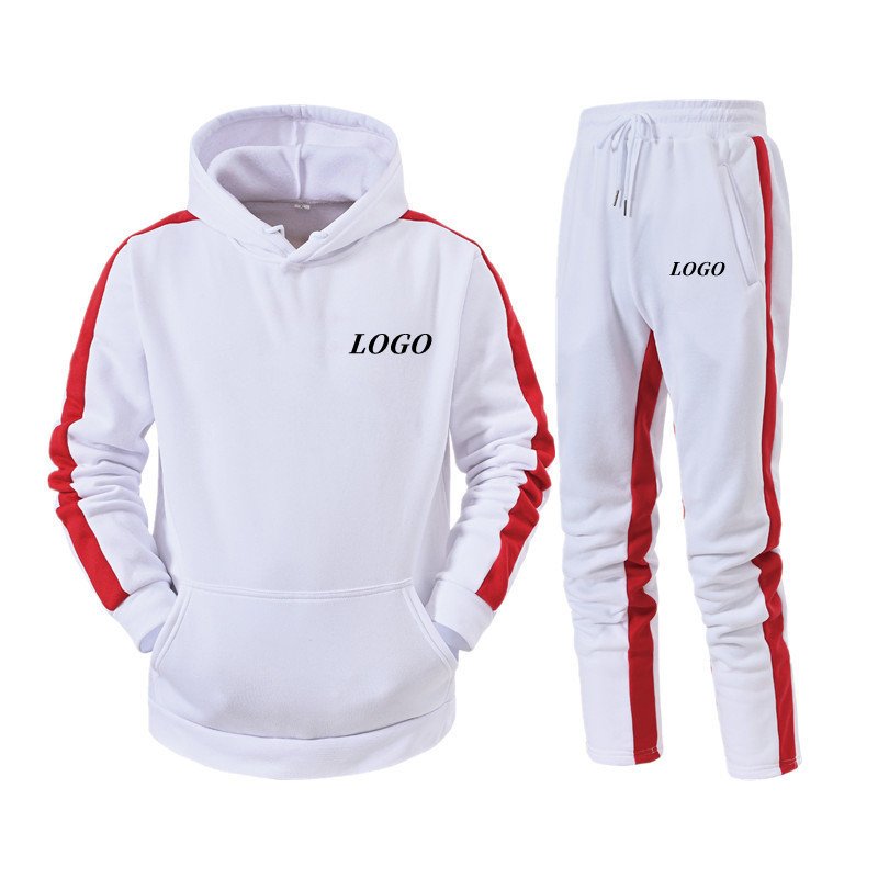Logo Custom New Polyester Solid Color Embroidered Long Sleeve Men's Hoodie and Sweatshirt 2 Piece
