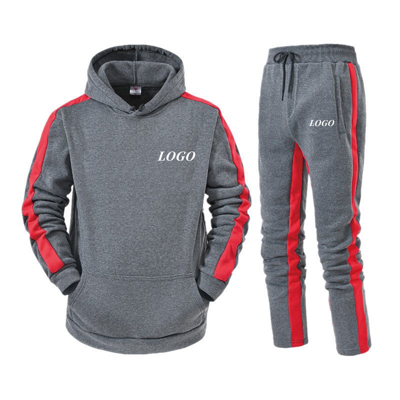 Logo Custom New Polyester Solid Color Embroidered Long Sleeve Men's Hoodie and Sweatshirt 2 Piece