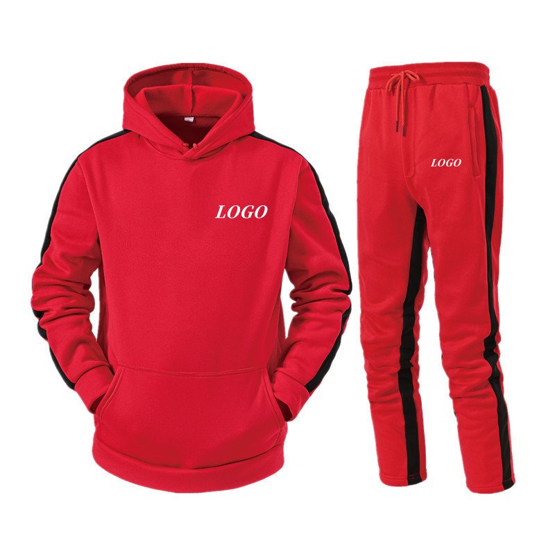 Logo Custom New Polyester Solid Color Embroidered Long Sleeve Men's Hoodie and Sweatshirt 2 Piece