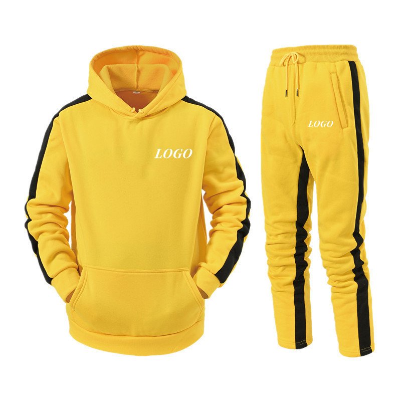 Logo Custom New Polyester Solid Color Embroidered Long Sleeve Men's Hoodie and Sweatshirt 2 Piece