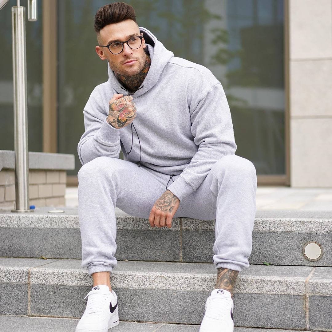 Drawstrings Comfortable Loose Running Casual Sports Plain Stylish Pocket Men's Hoodies Print Pullover hoodie and jogger set