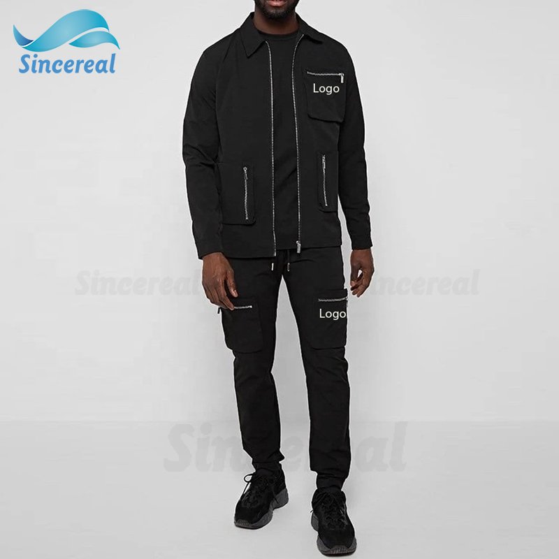 Wholesale Cargo Set Custom Own Logo Two Piece Set Cargo Jacket & Pants Tracksuit for men