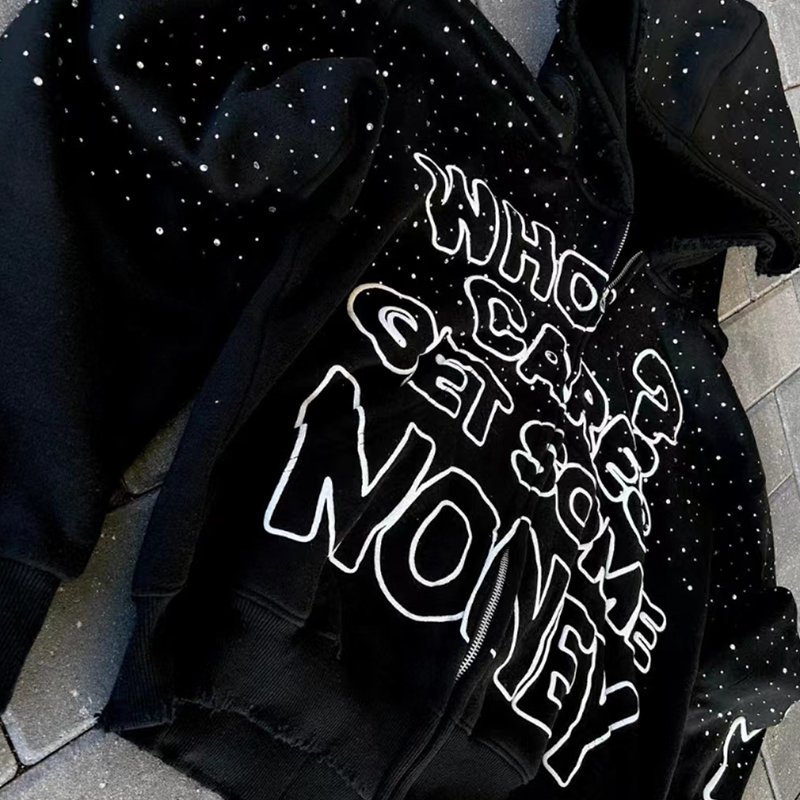 Streetwear Supplier Vintage Men's Custom Rhinestone Screen Printed Logo French Terry Cotton Oversized Acid Wash Men's Hoodie