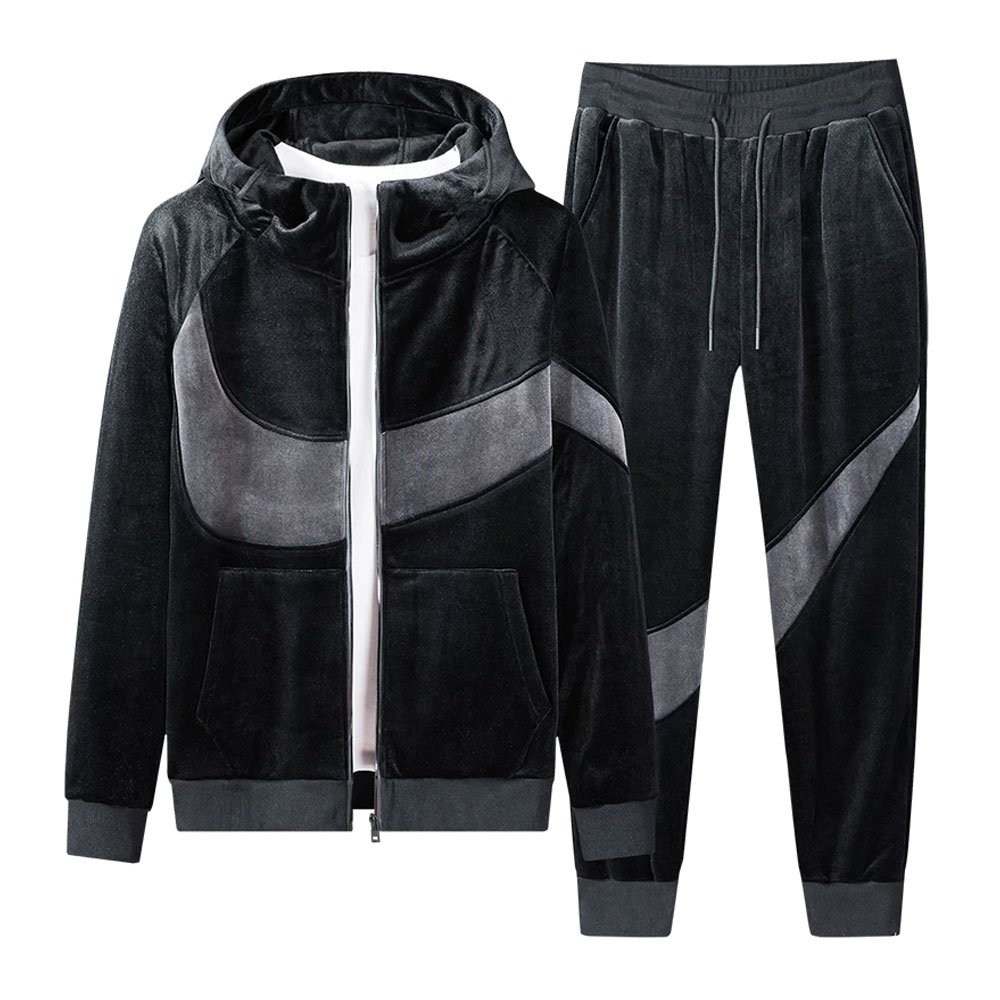 Outdoor Warm Sport Suit Men 2 Pieces Running Set Winter Sportsuit Thermal Hoodies Sets Fleece Tracksuit Windproof Gym Sportswear