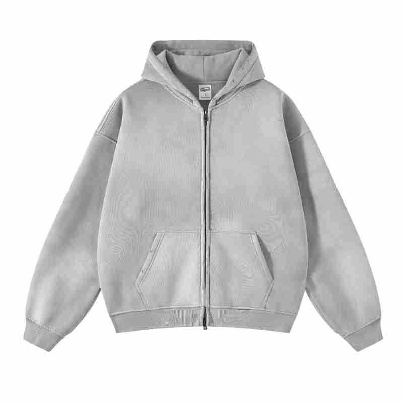 Custom Washed Hoodie Manufacturer Boxy Fit Full zip Hoodie High Quality Distressed LOGO Acid Wash Hoodie