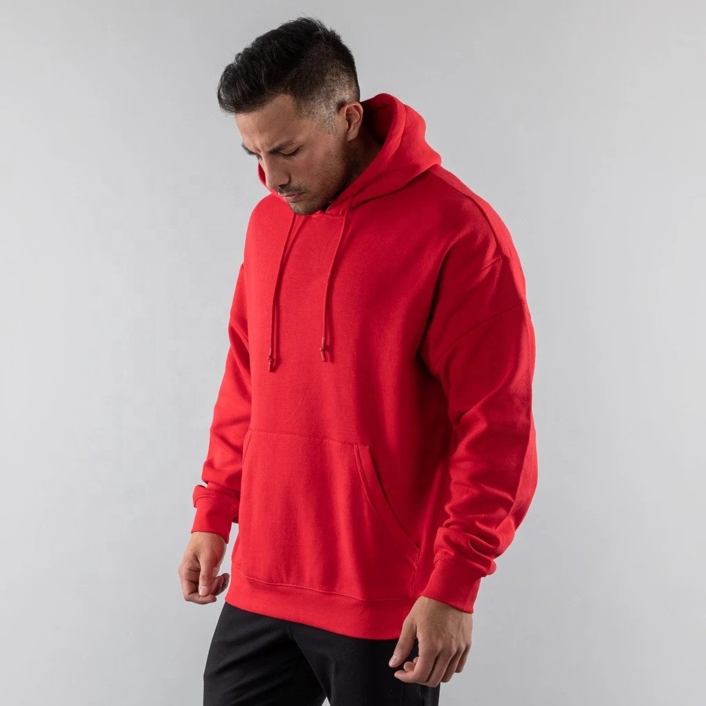 hot sale cotton fleece blank plain pullover red hoodie oversized plus size men's hoodies & sweatshirts