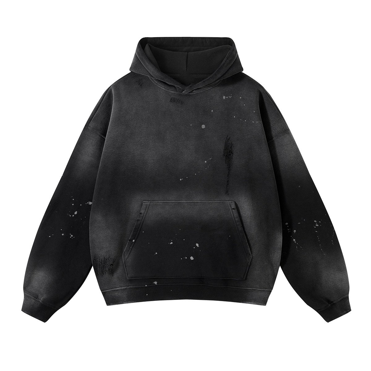 2024 autumn and winter custom hoodie new 360g spray monkey splash ink ripped and frayed vintage men's hoodie
