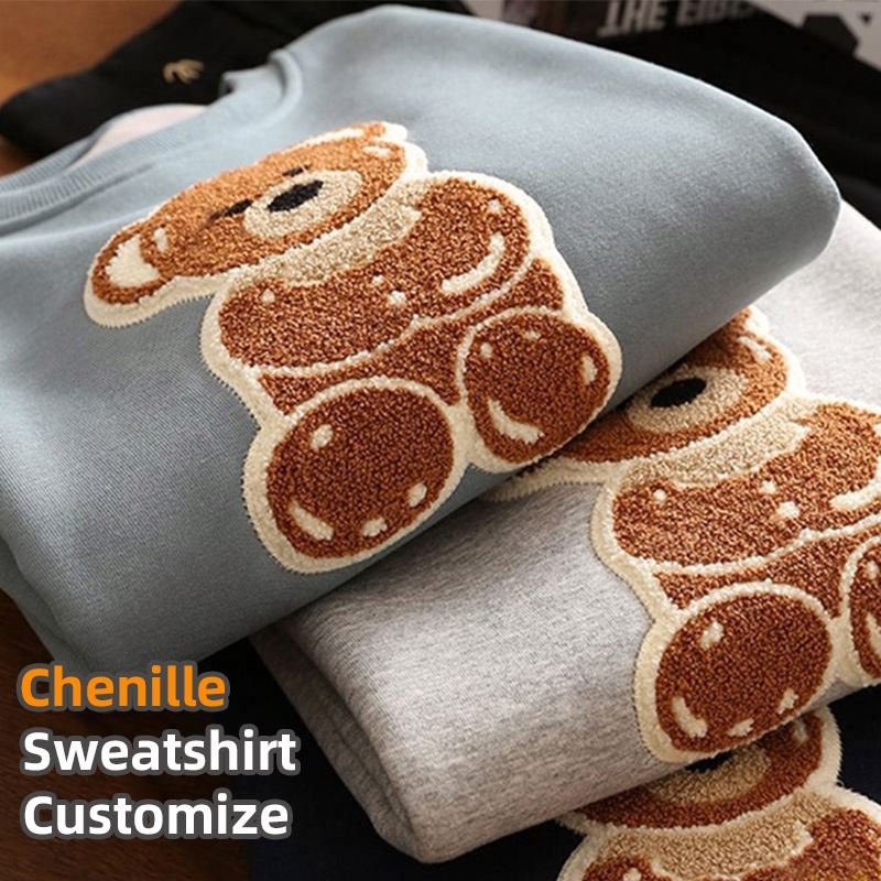 Custom LOGO Streetwear Cotton crewneck Men'S Hoodies embroidered crew neck Chenille Embroidery Sweatshirts