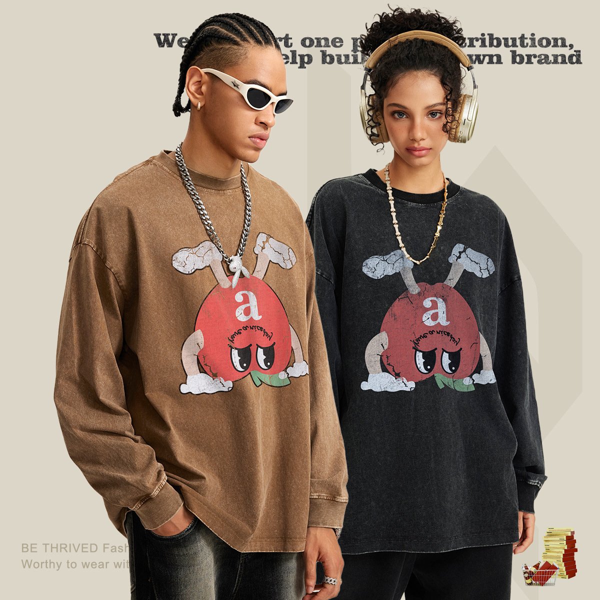 Digital Printed LOGO Custom Washed Street Style American Retro 100%Cotton Long-Sleeved Pullover Men's Hoodie