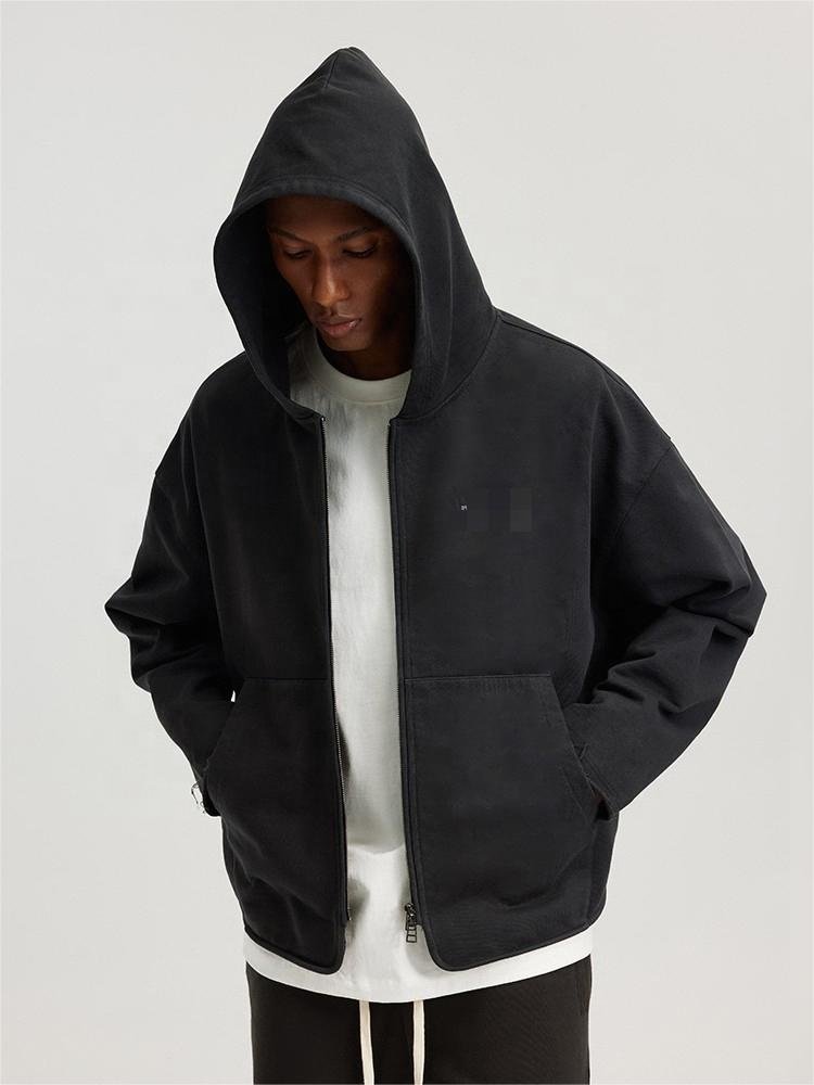 OEM wholesale plus size men's hoodies zip up custom print logo hoodie 100% cotton french terry zipper blank plain hoodie