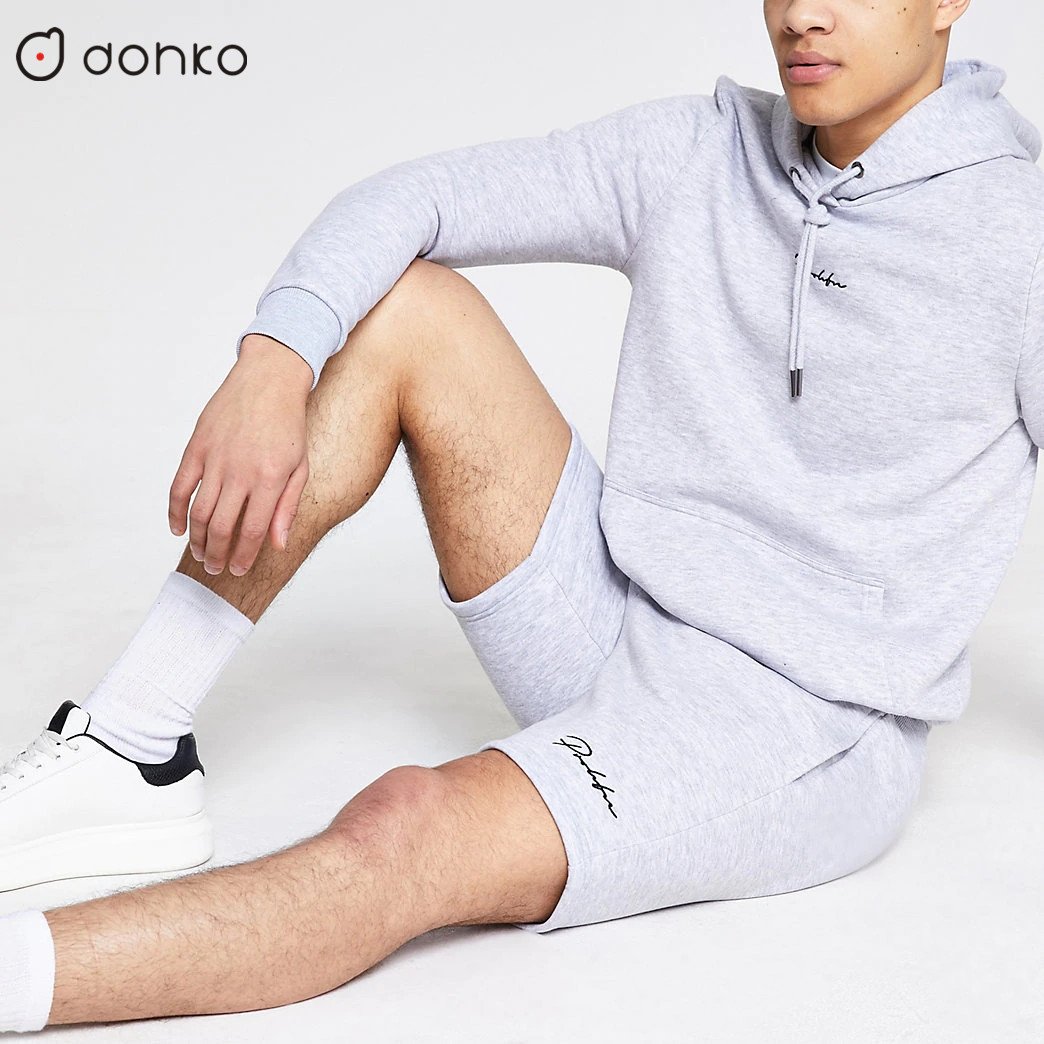 Custom Logo Men's Short Set Hoodie and Sweatpants Track Suit Cotton Knitted Thermal Print Summer and Winter