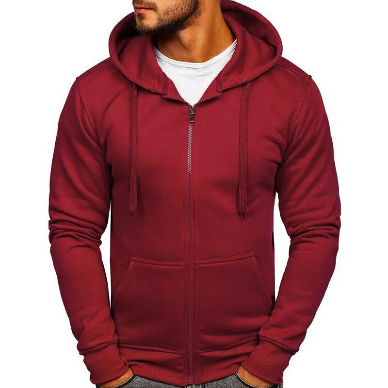 Fashion Men's Casual Zipper Hoodies Sweatshirts Male Black Green Solid Color Hooded Outerwear Gym Fitness Hoodies