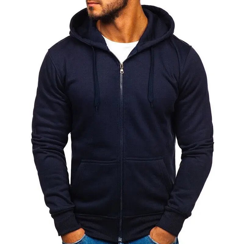 Fashion Men's Casual Zipper Hoodies Sweatshirts Male Black Green Solid Color Hooded Outerwear Gym Fitness Hoodies