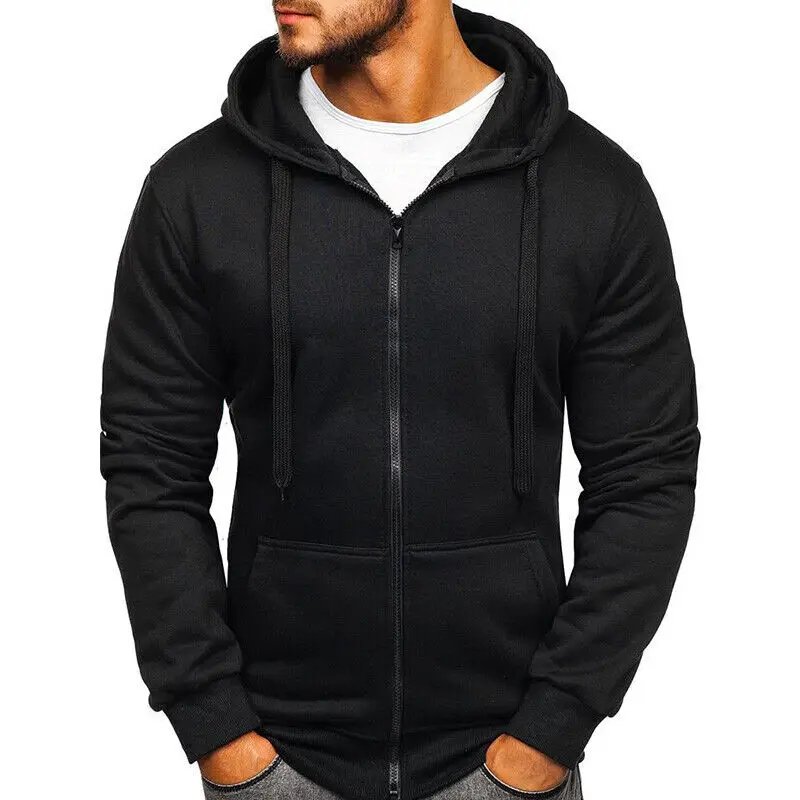 Fashion Men's Casual Zipper Hoodies Sweatshirts Male Black Green Solid Color Hooded Outerwear Gym Fitness Hoodies