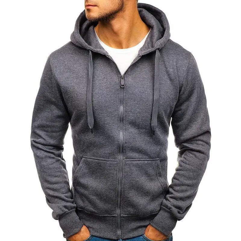 Fashion Men's Casual Zipper Hoodies Sweatshirts Male Black Green Solid Color Hooded Outerwear Gym Fitness Hoodies