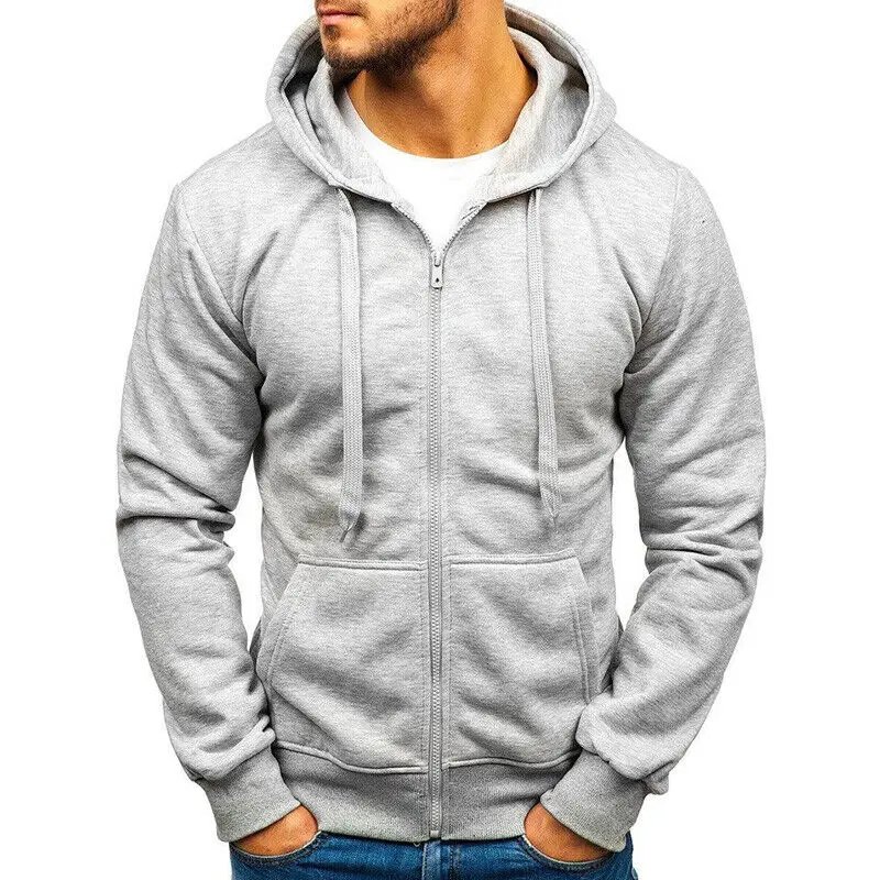 Fashion Men's Casual Zipper Hoodies Sweatshirts Male Black Green Solid Color Hooded Outerwear Gym Fitness Hoodies