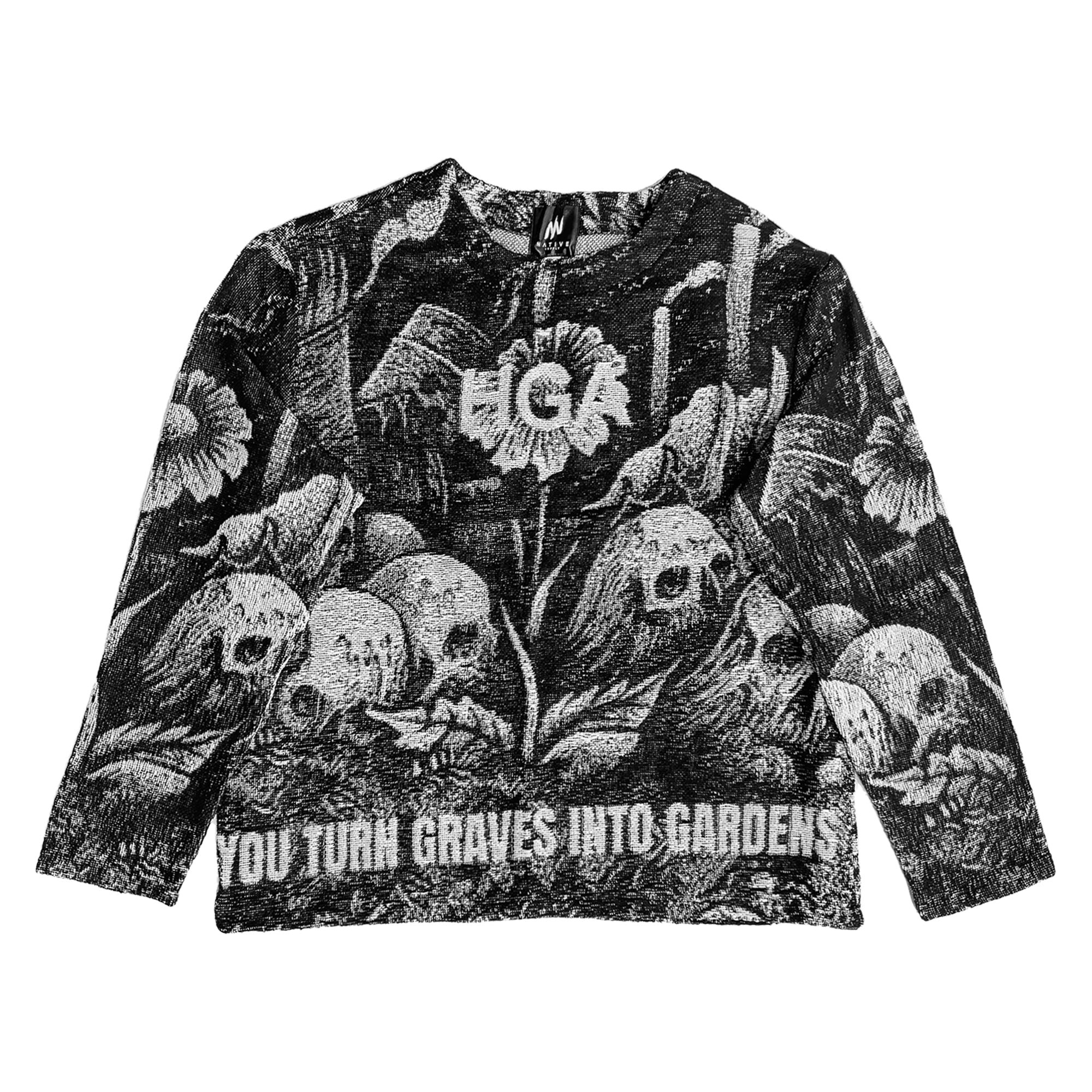 Hoodi jacquard crewneck anime tapestry woven heavy cotton sweatshirt street dropped shoulder oversized pullover sweatshirts