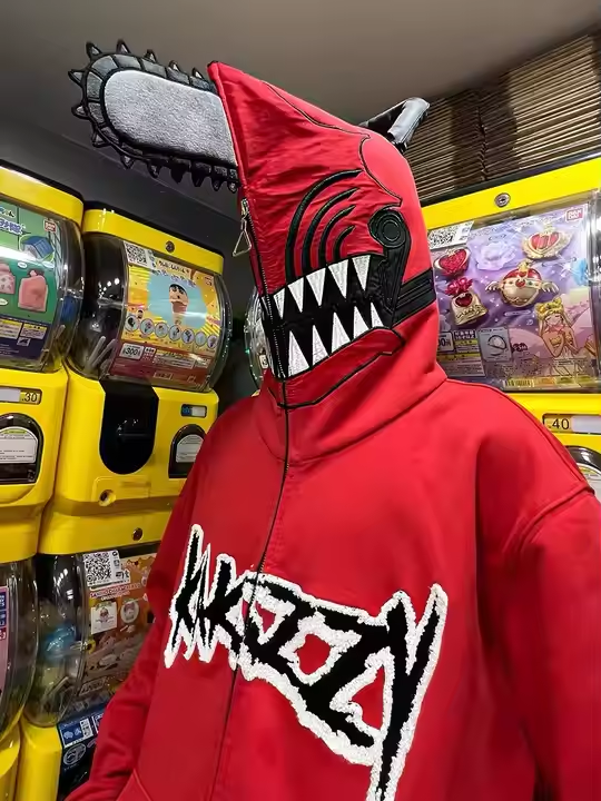 Oversized rough zipper hoodie custom rhinestone embroidery full face zipper men's hoodie powder puff print full zipper hoodie