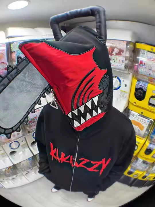 Oversized rough zipper hoodie custom rhinestone embroidery full face zipper men's hoodie powder puff print full zipper hoodie