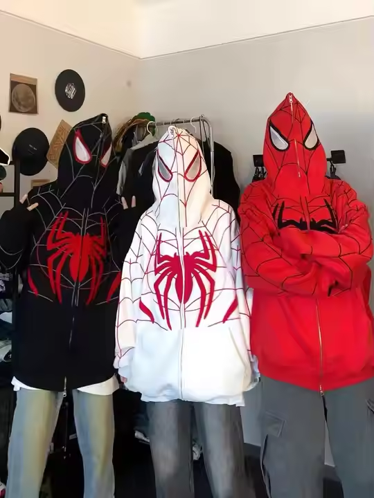Oversized rough zipper hoodie custom rhinestone embroidery full face zipper men's hoodie powder puff print full zipper hoodie