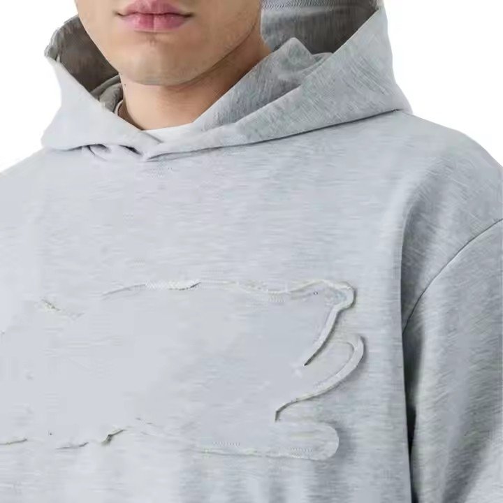 Vintage old fashion applique embroidery Street WearMen's Hoodie OEM design casual fit no string men cropped hoodies
