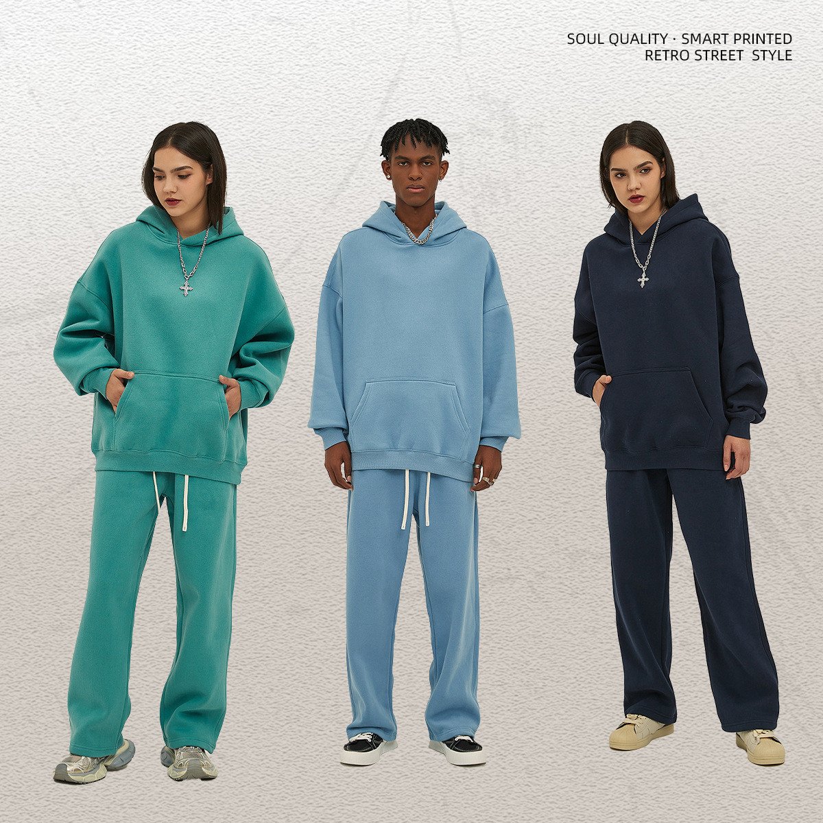 Luluxixiyaya CNSHELL Wide Leg Straight Sweatpants and Hoodie Pullover Fleece 350gsm Oversize Men's Two Piece Set