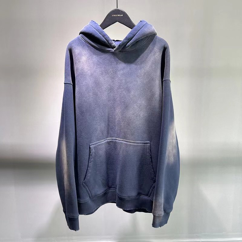 Custom Vintage Acid Wash Men's Hoodie Oversized Heavyweight Cotton Pullover Grey Blank Washed Clothing Hoodie For Men